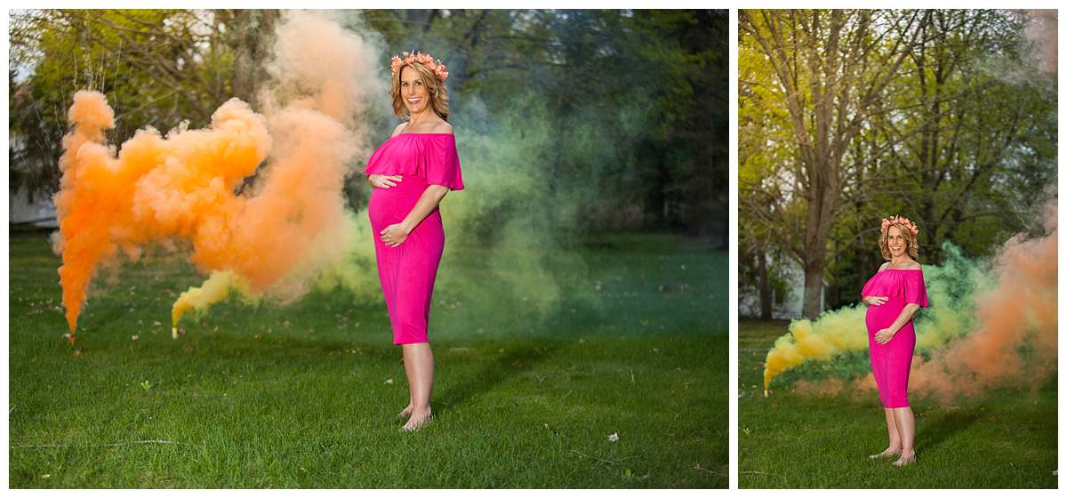 pink smokebomb maternity photoshoot detroit michigan 