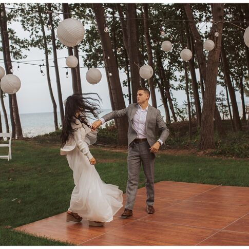 Lexington beachfront wedding, Michigan wedding photographer, Port Huron Wedding on beach bride and groom dance