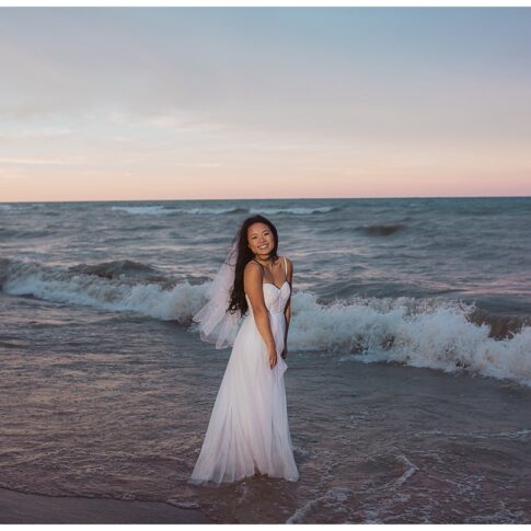 Lexington beachfront wedding, Michigan wedding photographer, Port Huron Wedding on beach bride at sunset