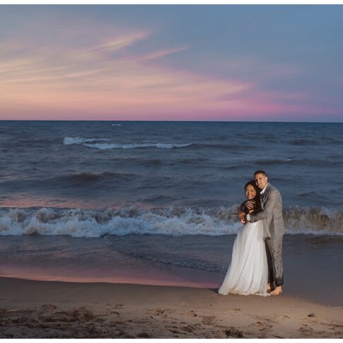 Lexington beachfront wedding, Michigan wedding photographer, Port Huron Wedding on beach bride and groom at sunset