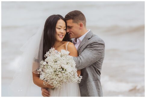 Lexington beachfront wedding, Michigan wedding photographer, Port Huron Wedding on beach bride and groom