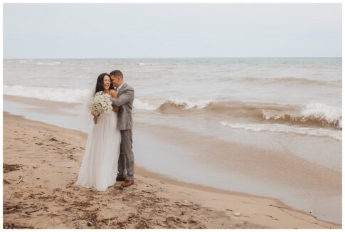 Lexington beachfront wedding, Michigan wedding photographer, Port Huron Wedding on beach bride and groom