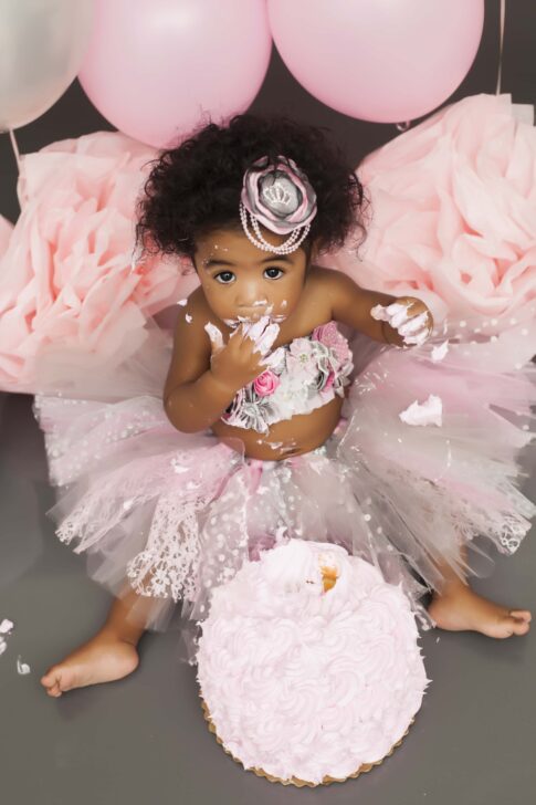 pink and silver cake smash tutu and pearls