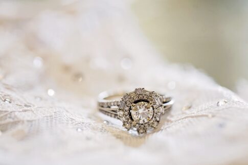 detail engagement ring on lace