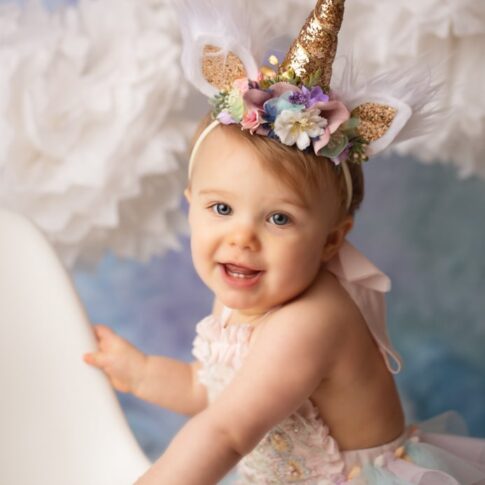unicorn first birthday photo, 1 year photo, baby girl unicorn photoshoot, port huron studio photographer
