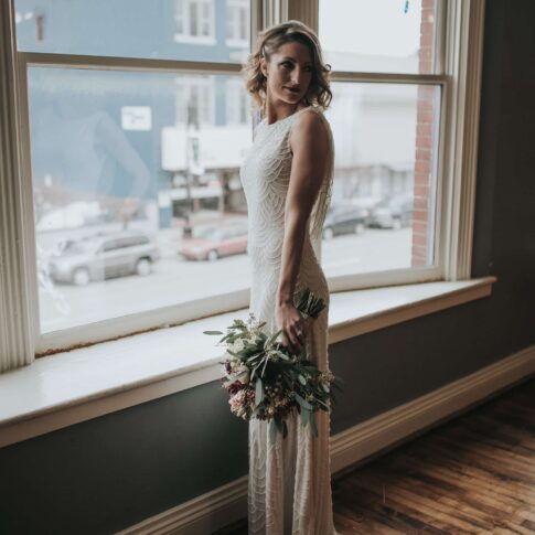 rustic elegant wedding bride with flowers